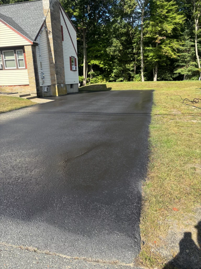 Two-Coat Sealcoating on a Long Driveway in Wilmington, Massachusetts