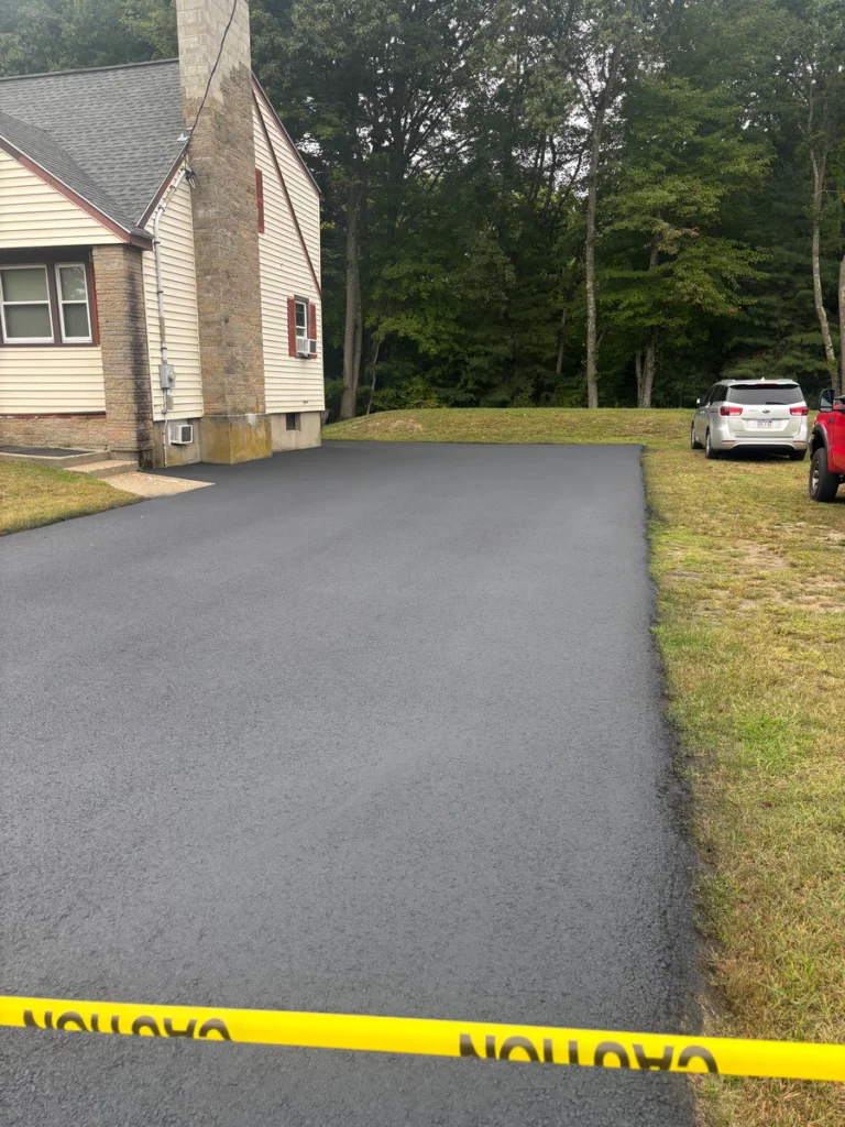 Two-Coat Sealcoating on a Long Driveway in Wilmington, Massachusetts